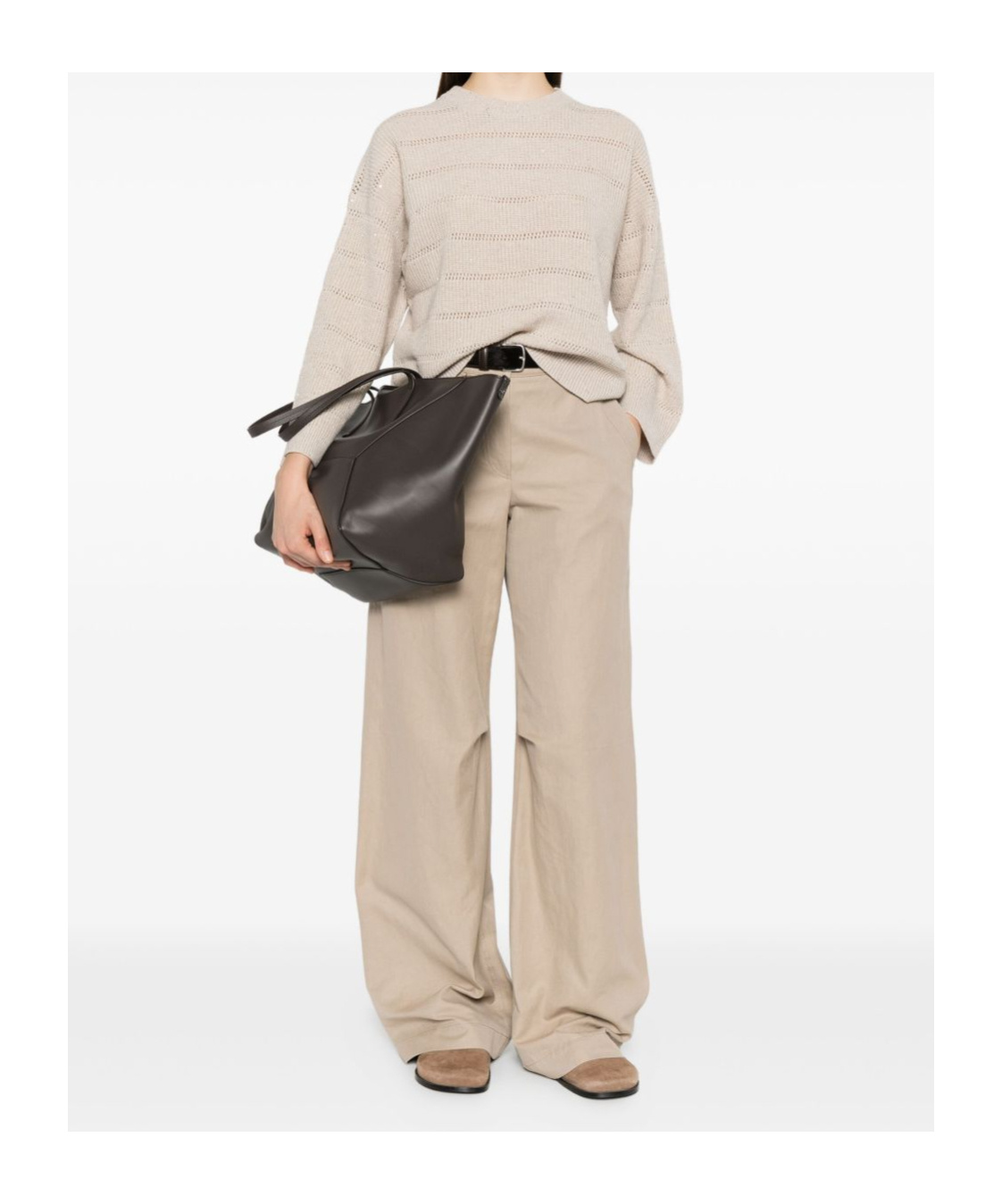 Brunello Cucinelli Striped Open-knit Sweater In Gold