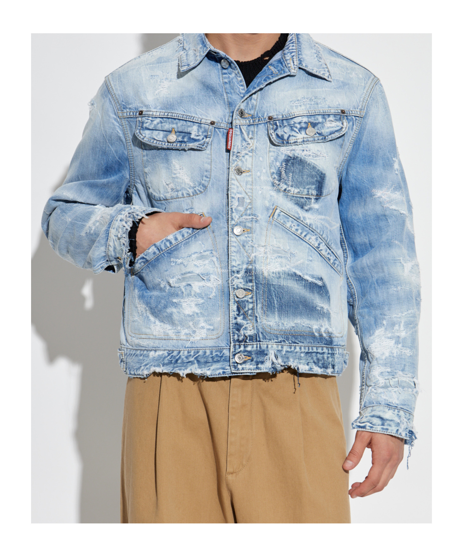 Dsquared2 Distressed Denim Jacket In Blue