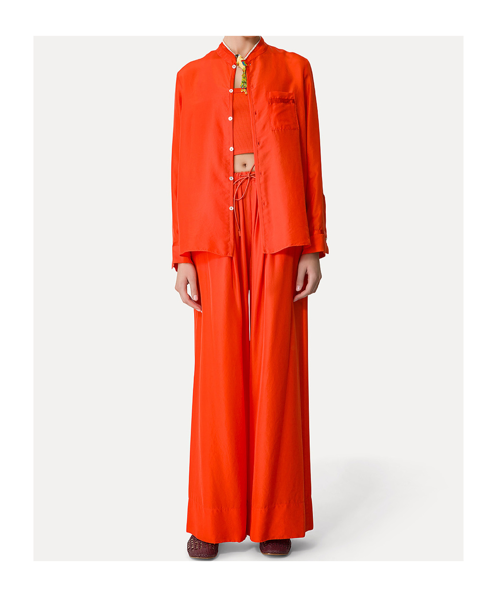 FORTE FORTE MANDARINCOLLAR SHIRT IN SILK