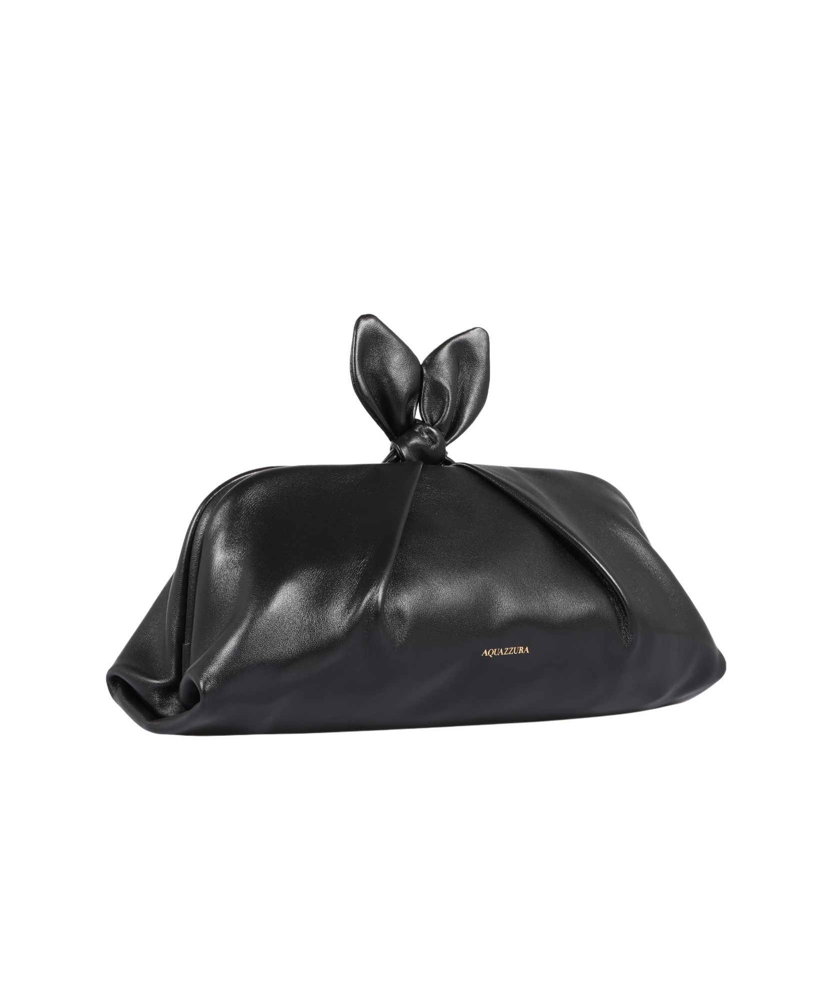 Aquazzura Bow Tie Small Leather Clutch In Black