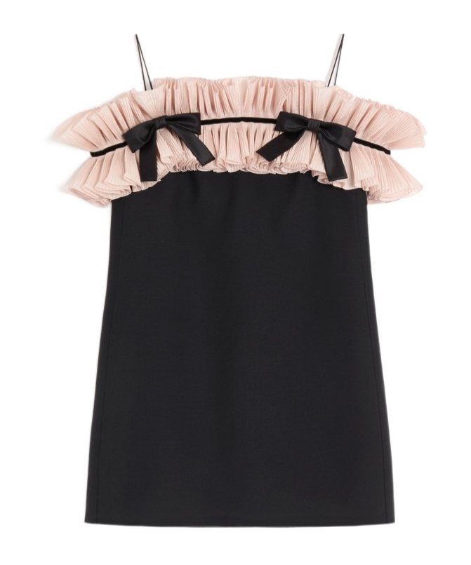 Valentino Crepe Couture Pleated Bow Mini Dress In Black