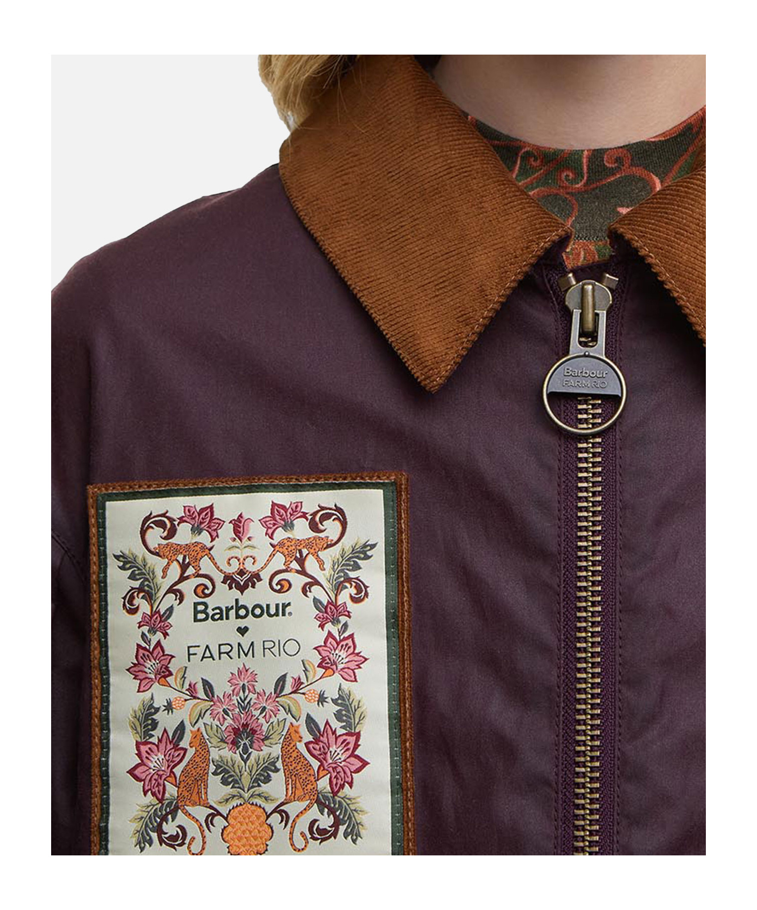 Barbour X Farm Rio Thais Waxed Cotton Jacket In Purple