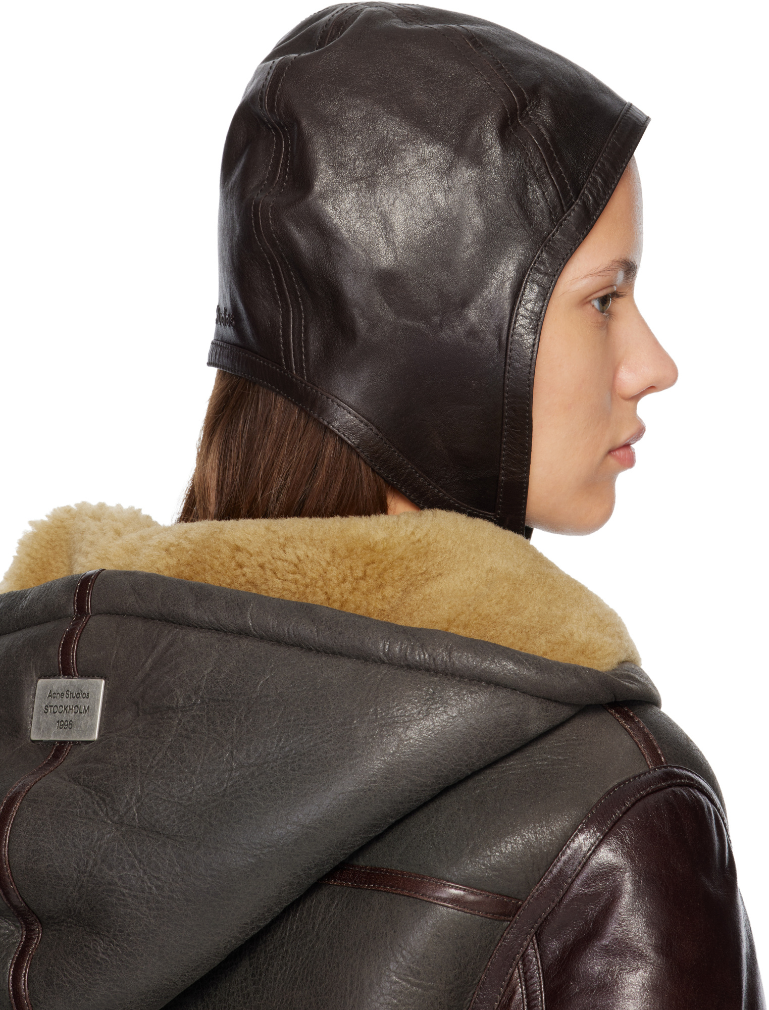 Acne Studios Brown Lambskin Hat In Multi