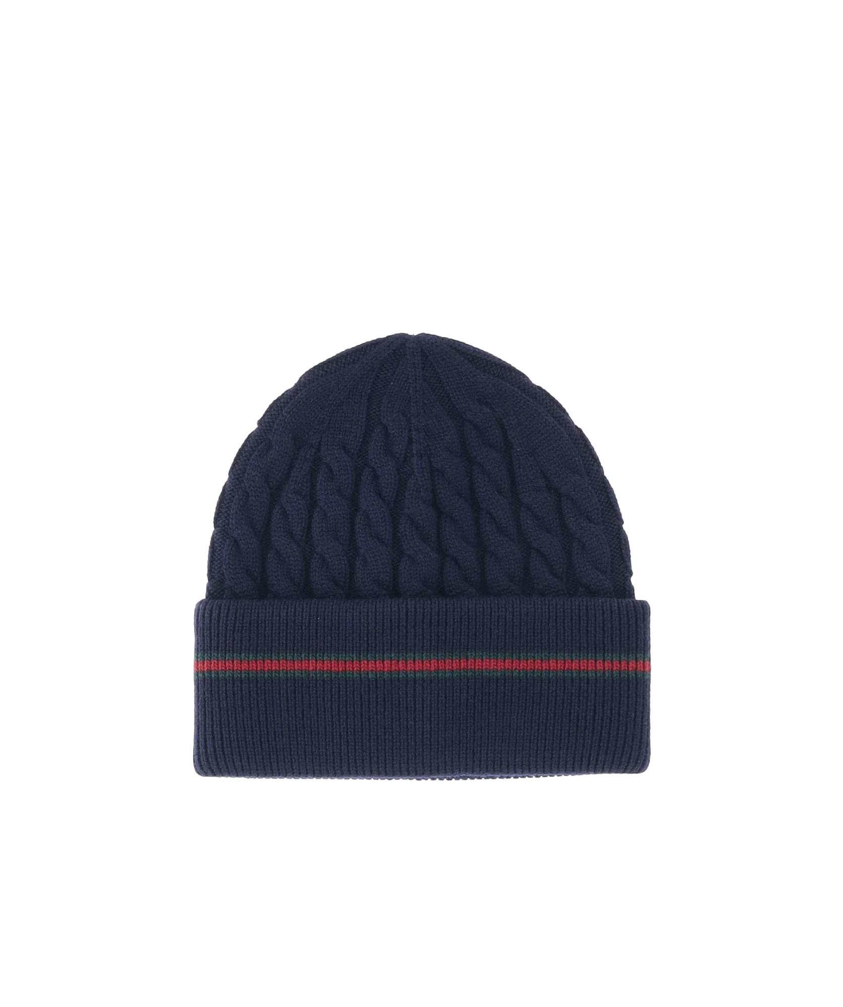 Gucci Wool Beanie With Webbed Ribbon In Blue