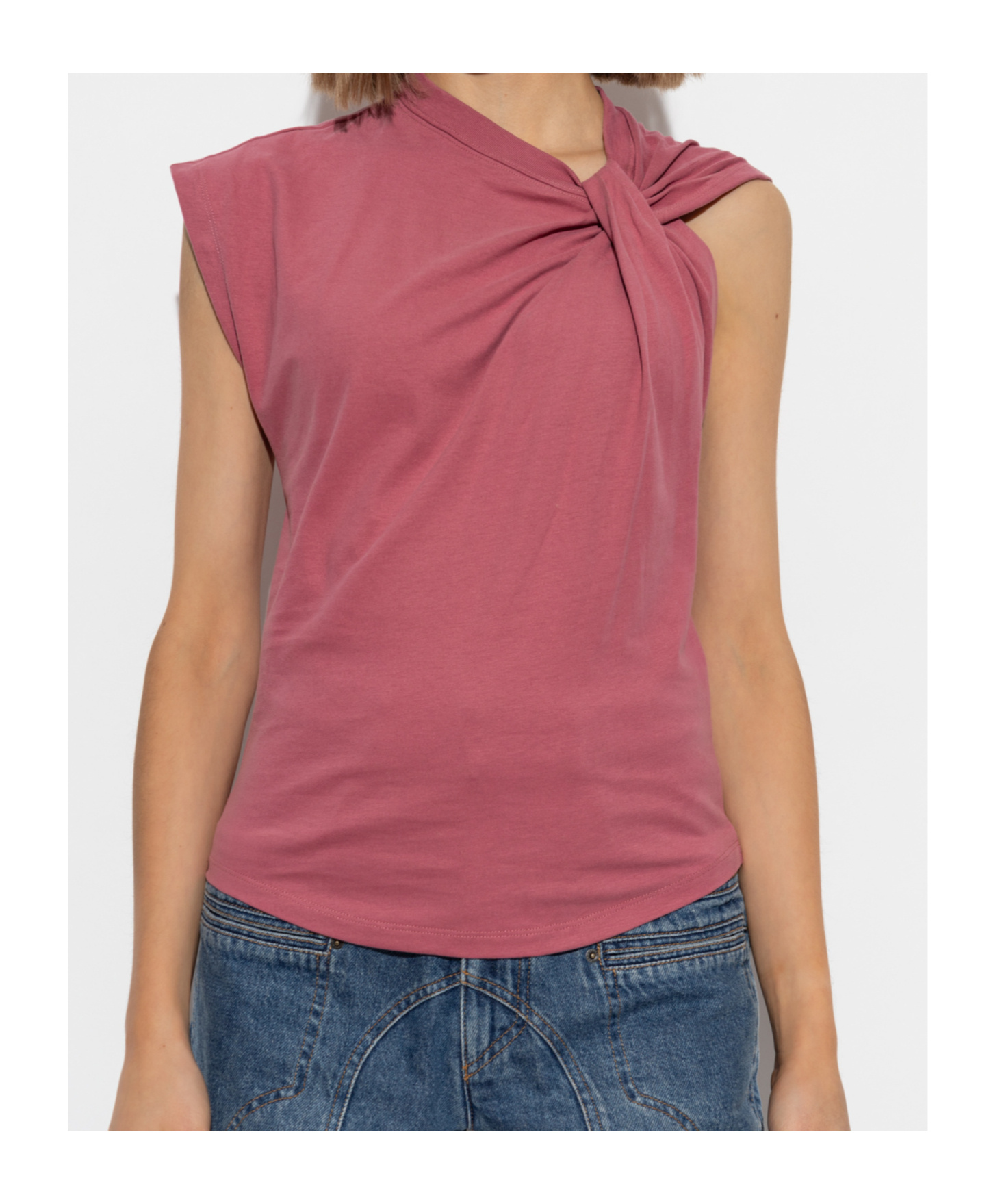 Isabel Marant Front Bow Crewneck Top With Knot Detail In Pink