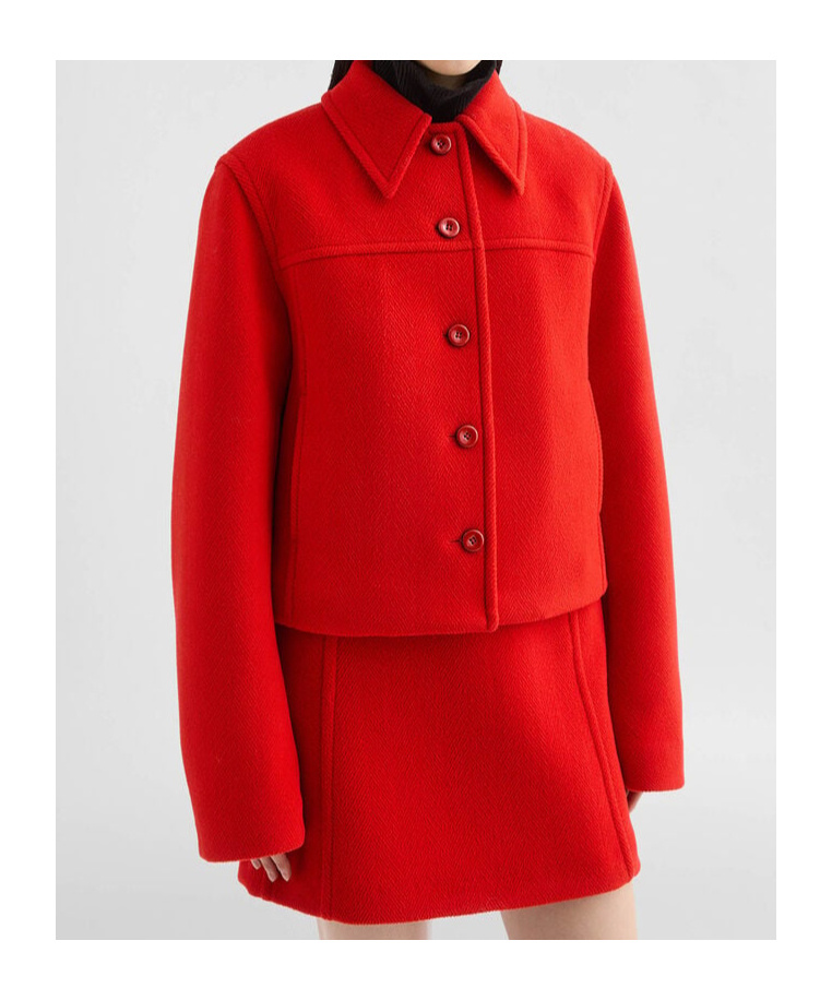 Jil Sander Cropped Boxy Wool Jacket In Red