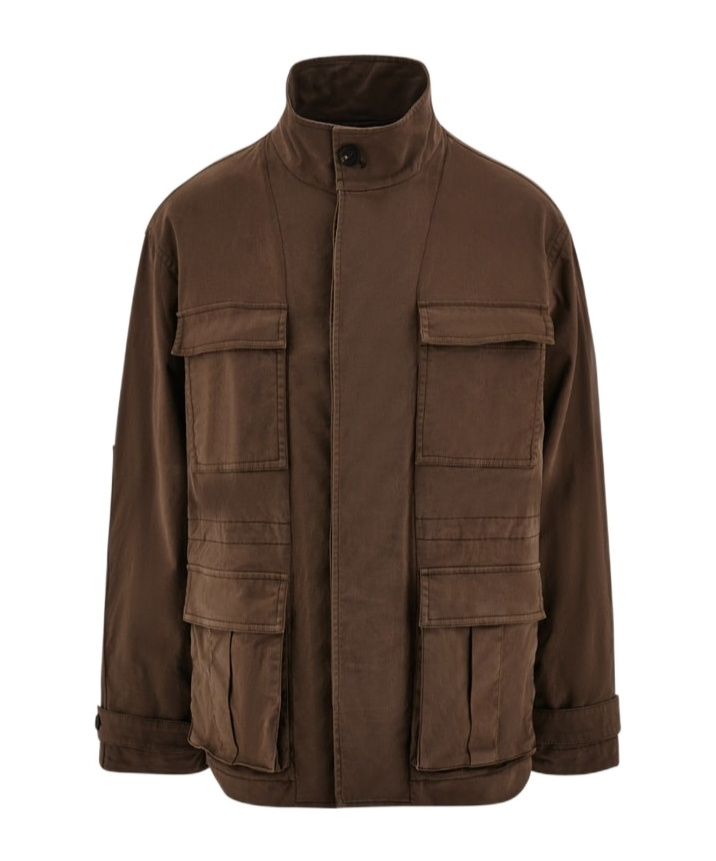 Ferragamo High Neck Concealed Fastened Jacket In Brown