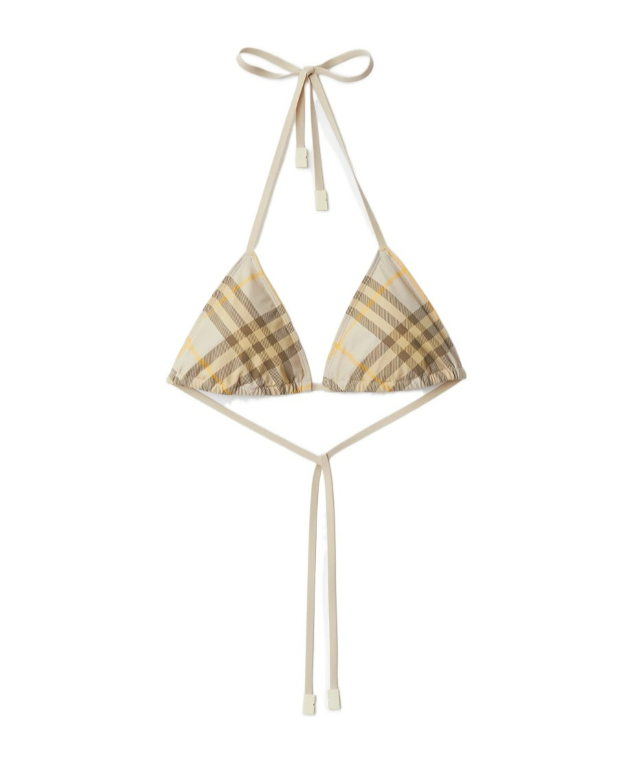 Burberry Check-printed Halterneck Bikini Top In Nude