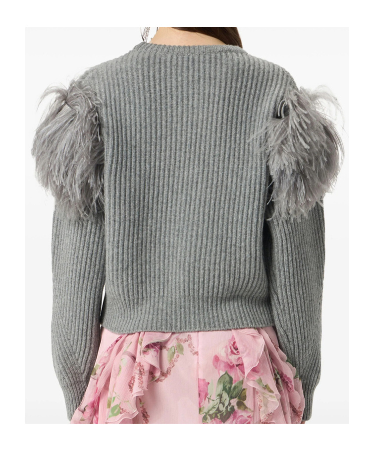 Blumarine Feather-embellished Ribbed Sweater