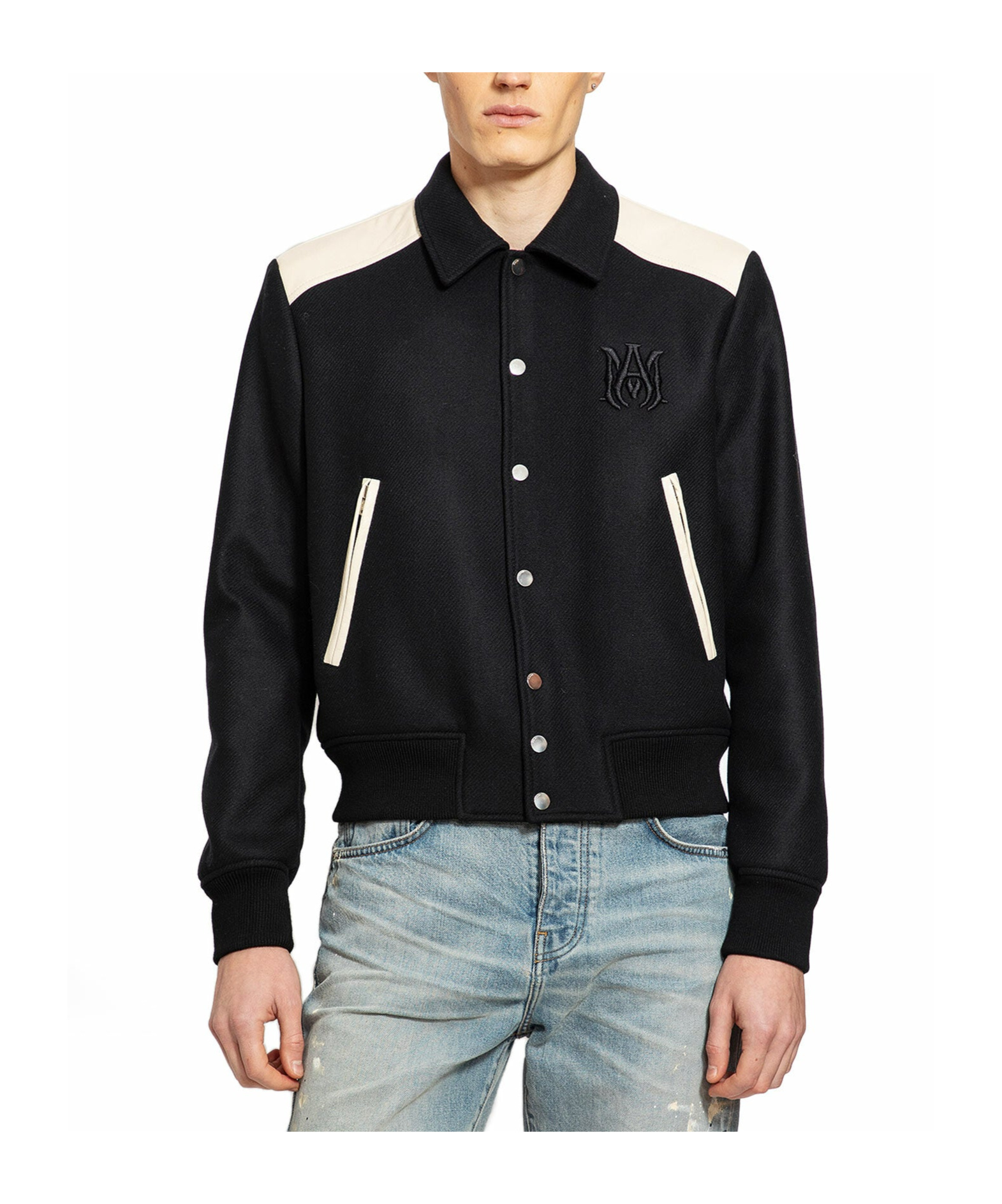 Amiri Tailored Wool And Leather Jacket With Zippered Pockets In Black