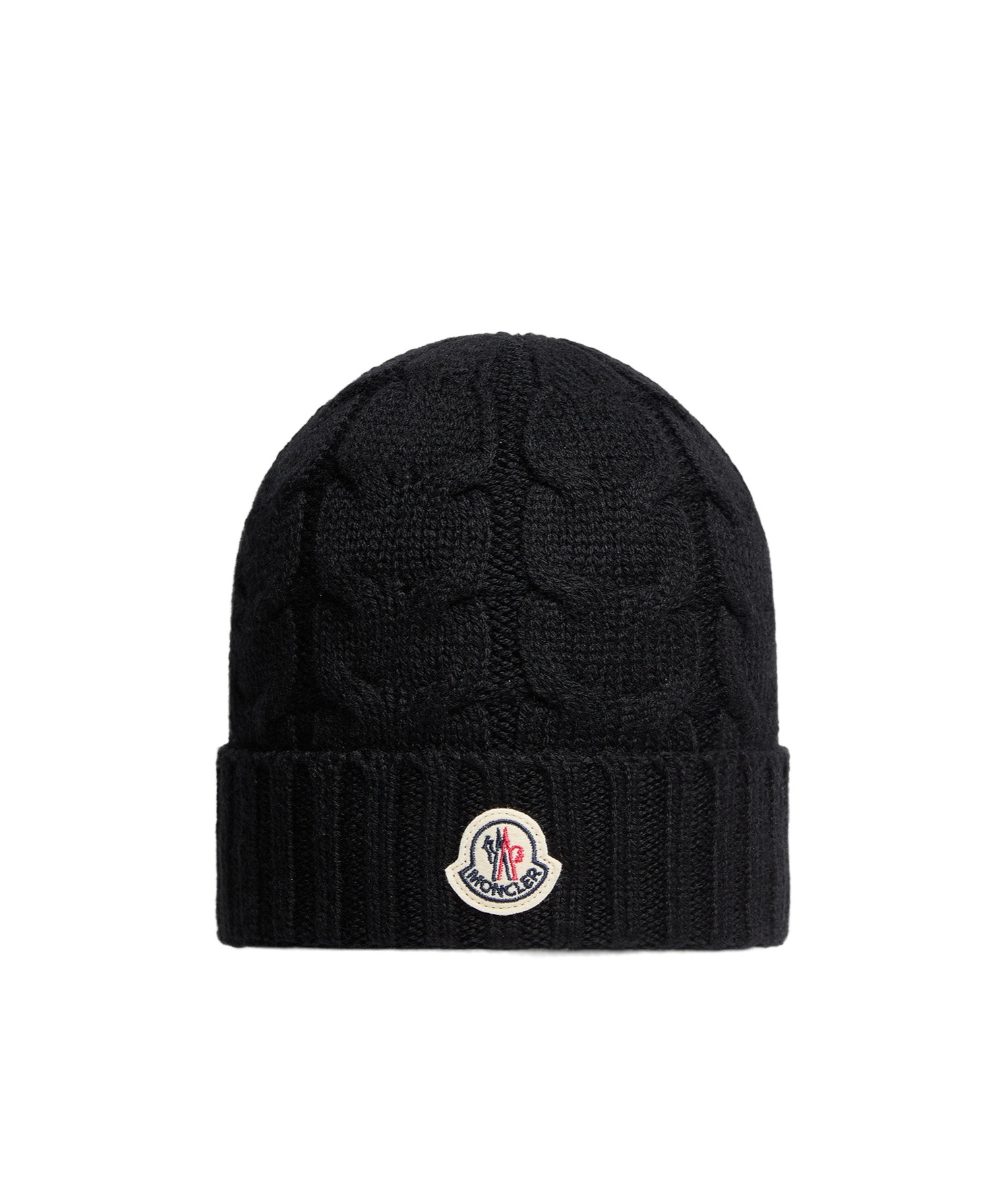 Moncler Enfant Logo Patch Cable-knitted Beanie In Black