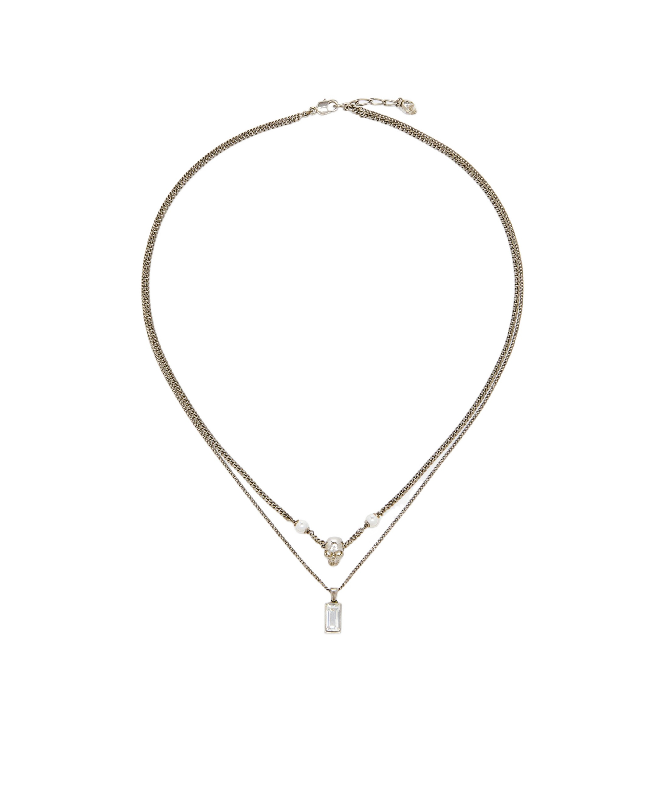 Alexander Mcqueen Men's Skull Pearl Layered Chain Necklace In Palladium In Silver