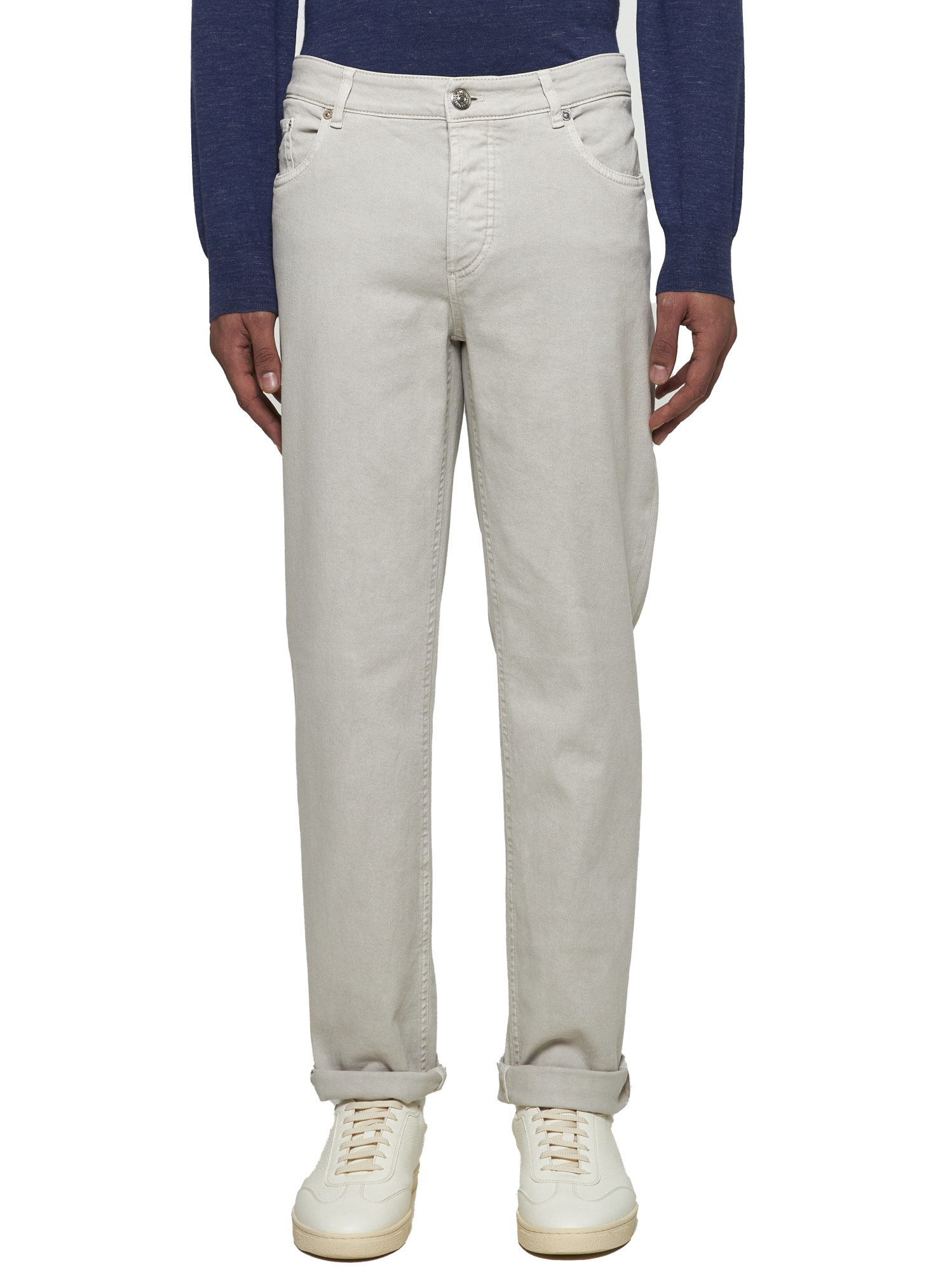 Brunello Cucinelli Beige Denim Traditional Fit Jeans In Gray