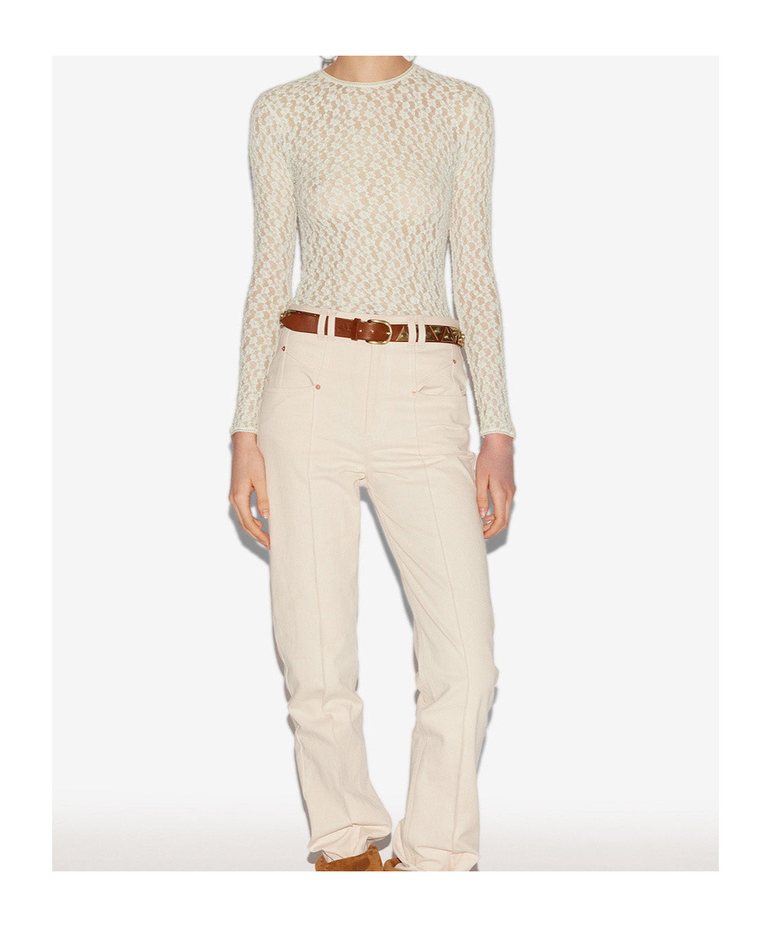 Isabel Marant Gaelle Long-sleeve Lace Top In White