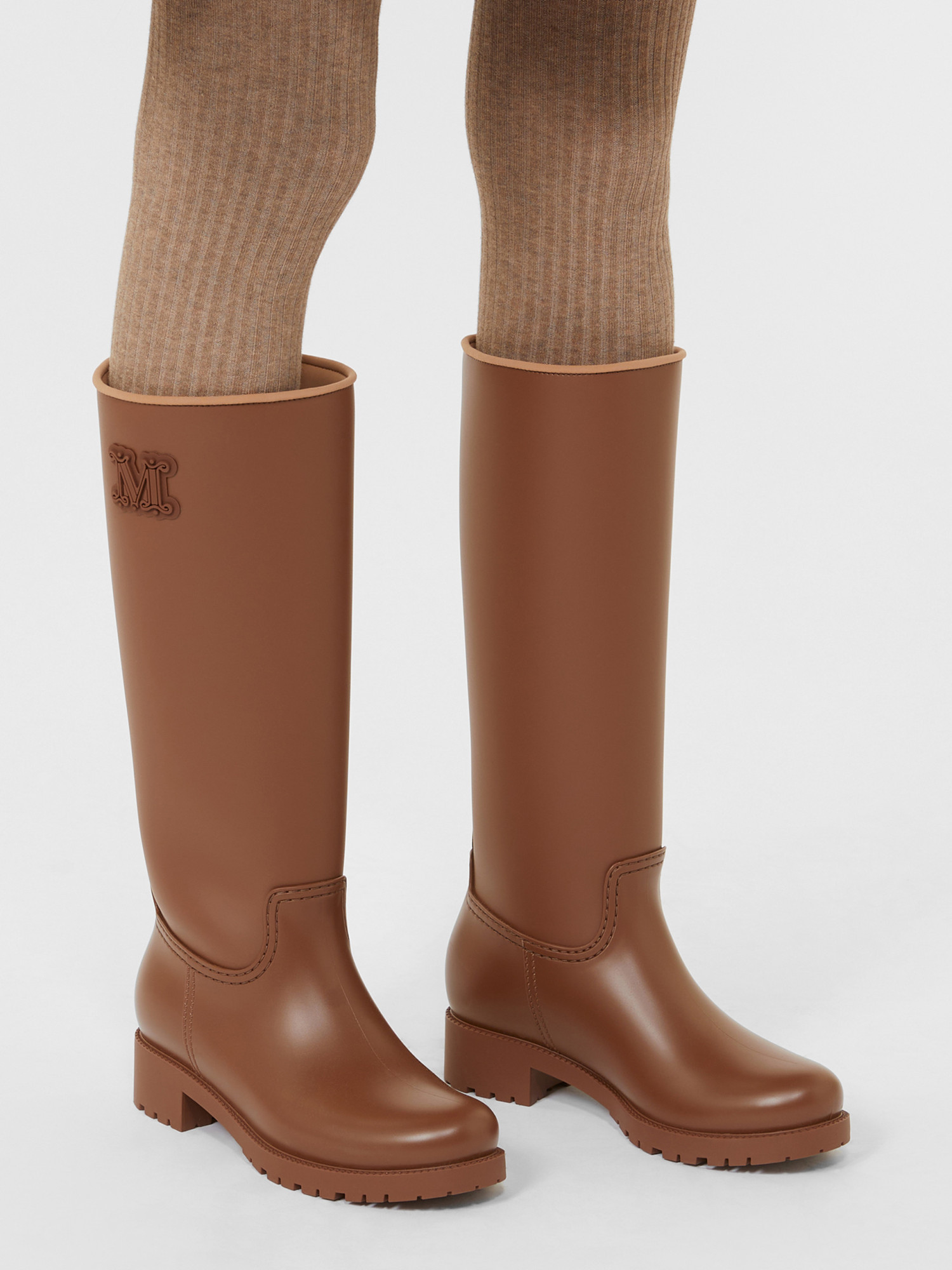 Max Mara Logo-embellished Block-heel Boots In Brown