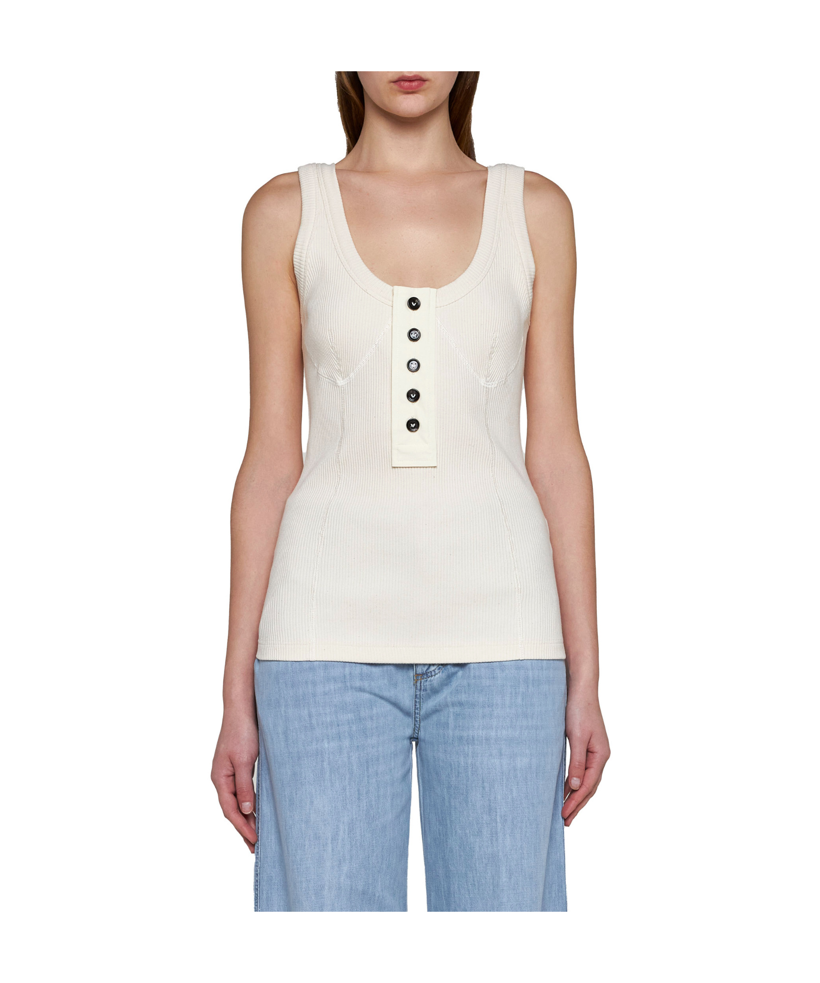 Bottega Veneta Ribbed Knit Cotton Tank Top In White