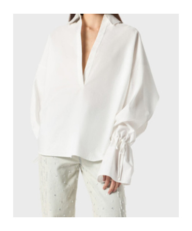 Blumarine Polo Neck Blouse In Poplin In White