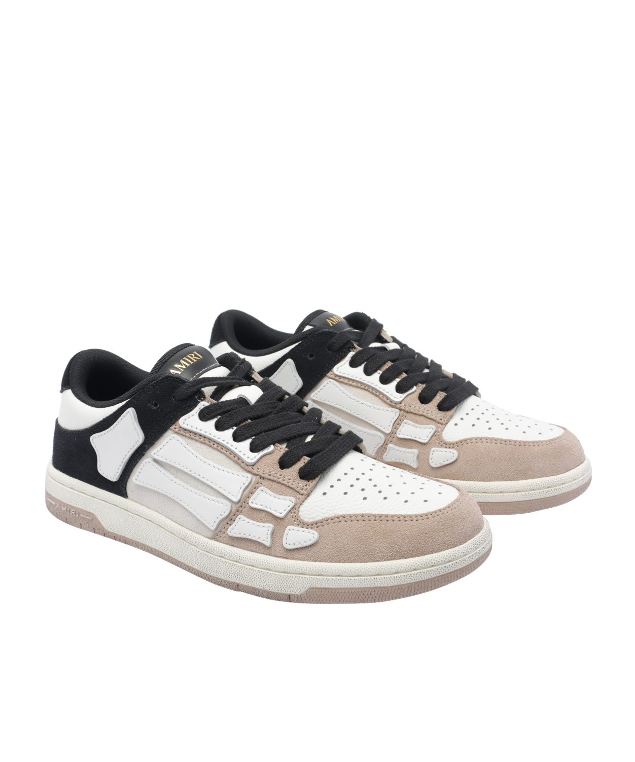 Amiri Skel Top Low Panelled Suede Sneakers In White
