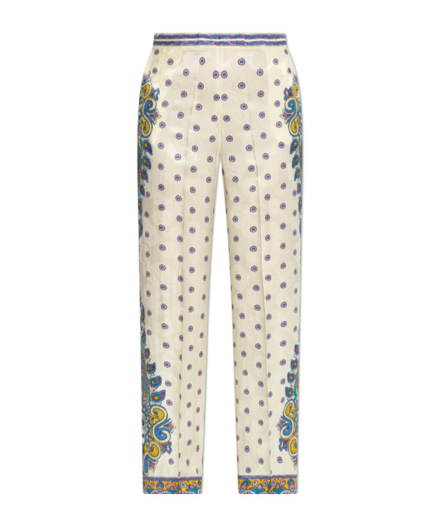 Shop Etro Trousers With Medallion Motif In Nude