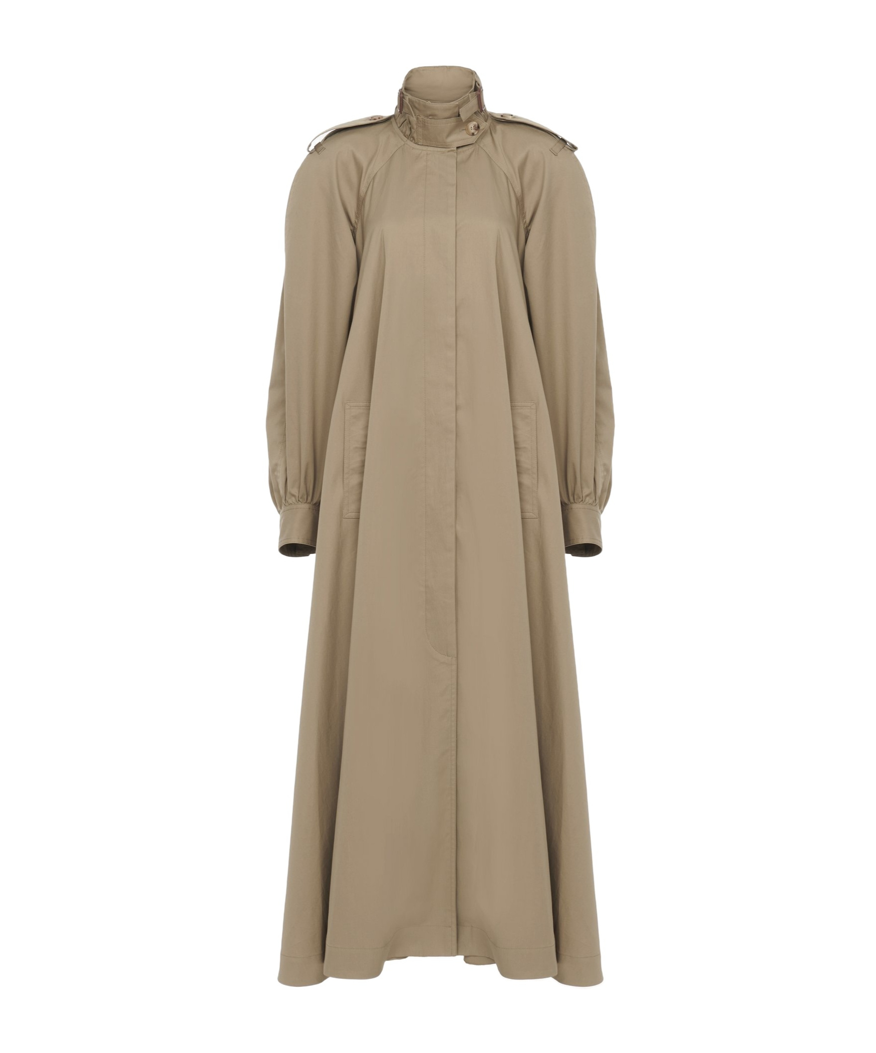 Chloé Long Trench Coat With Stand-up Collar In Cotton Gabardine In Nude