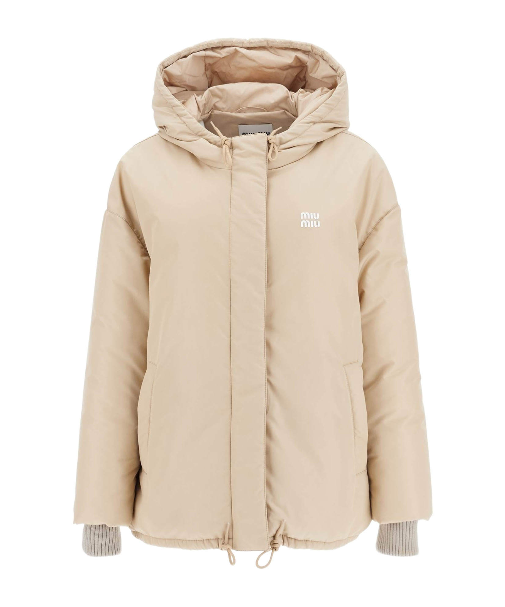Miu Miu Hooded Down Jacket In Nude