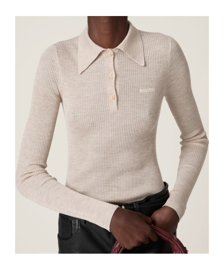Miu Miu Cashmere Knitted Polo Shirt In Nude