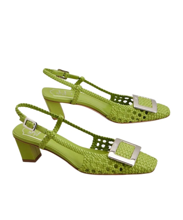 Roger Vivier Belle Vivier Slingback Pumps In Leather In Green