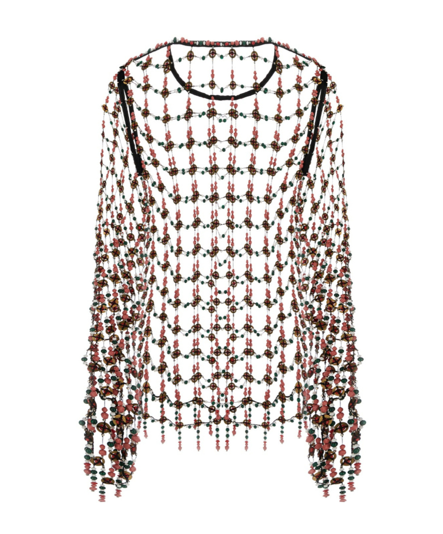 Dries Van Noten Long-sleeved Openwork Mesh Blouse In Multi