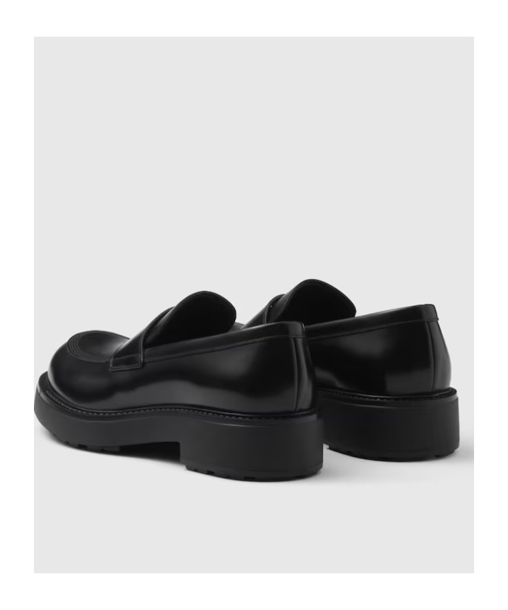 Prada Black Brushed Leather Loafer In Black