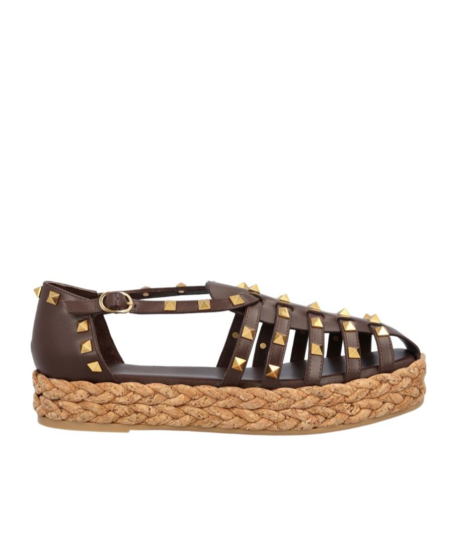 Valentino Garavani Rockstud Buckle Detailed Flat Shoes In Brown
