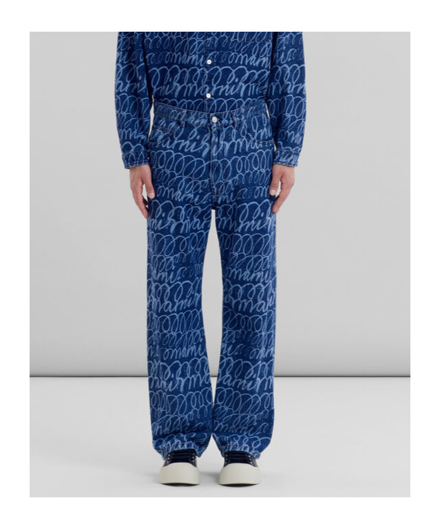 Marni Scribble Motif Wide-leg Trousers In Blue
