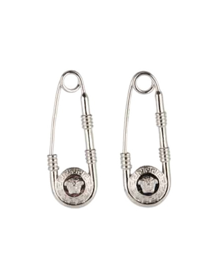 Versace Safety Pin Drop Earrings In White