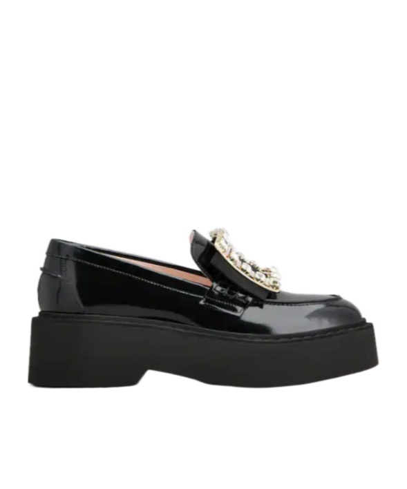 Roger Vivier Viv' Rangers Crystal Embellished Leather Loafers In Black