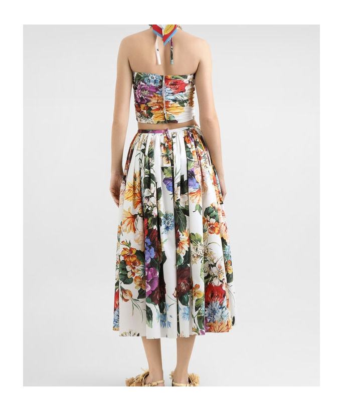 Dolce & Gabbana Floral-printed Cutout Cotton Poplin Top