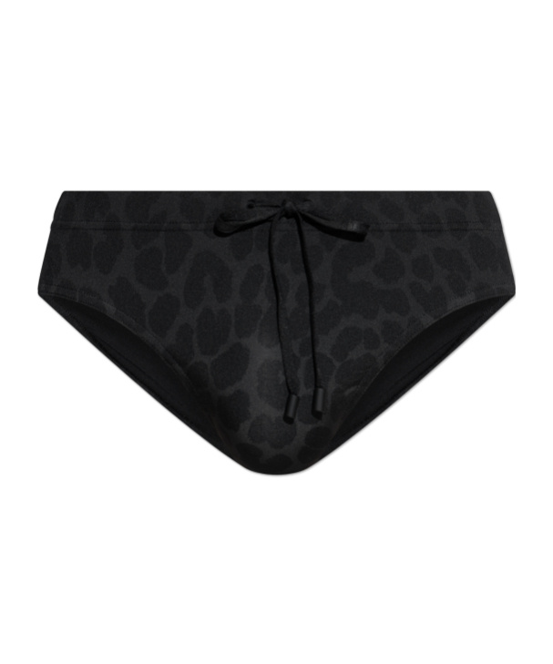 Balmain Leopard-print Drawstring Swim Trunks In Black
