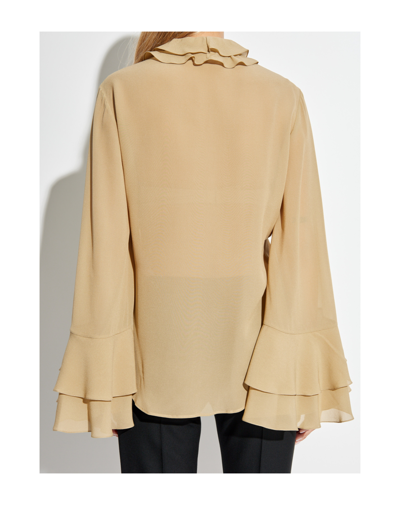 Chloé Silk Long-sleeved Ruffled Blouse In Nude