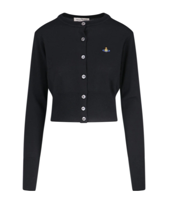 Vivienne Westwood Orb-embroidered Cropped Cardigan In Black