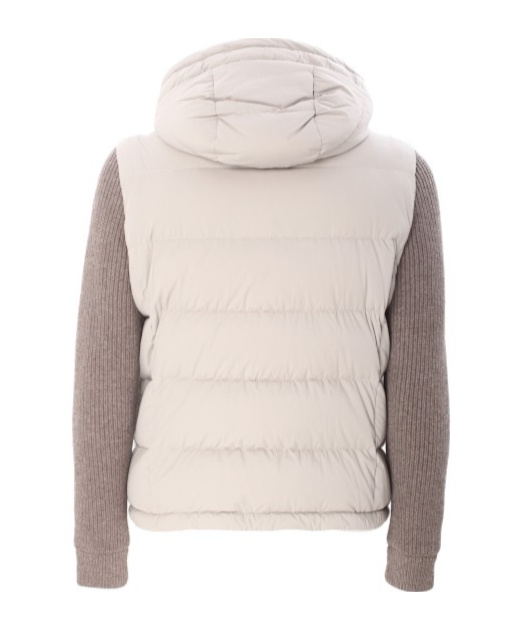 Moorer Quilted Jacket Hood Knitted Sleeves In Brown