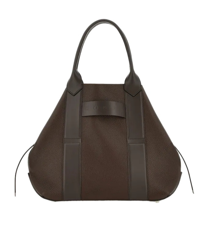 Hogan Structured Hammered Leather Tote Bag With Embossed Accents In Brown