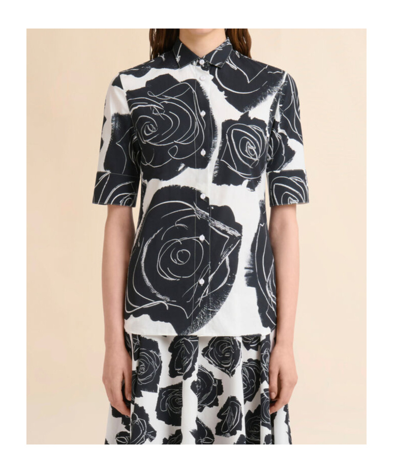Marni White Poplin Short-sleeve Shirt With Cybele Print In Lily White