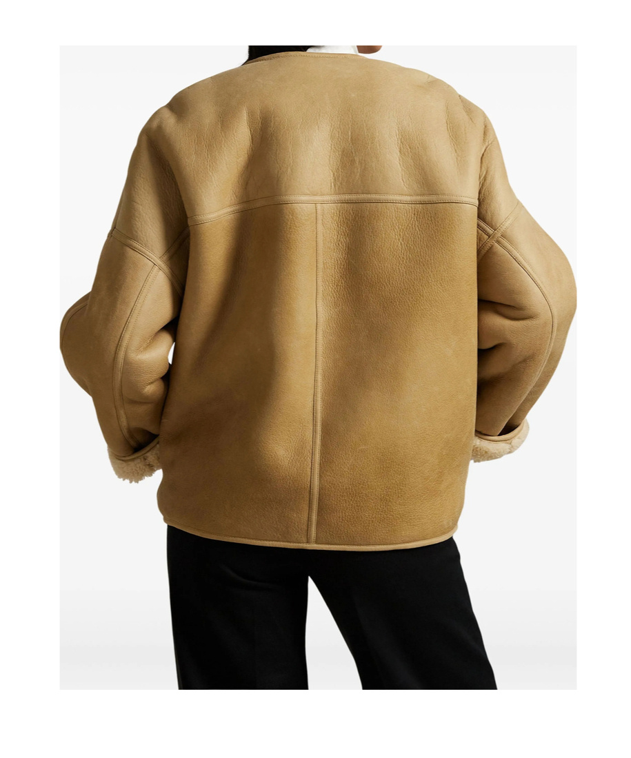 Ralph Lauren Long-sleeved Leather Jacket In Brown