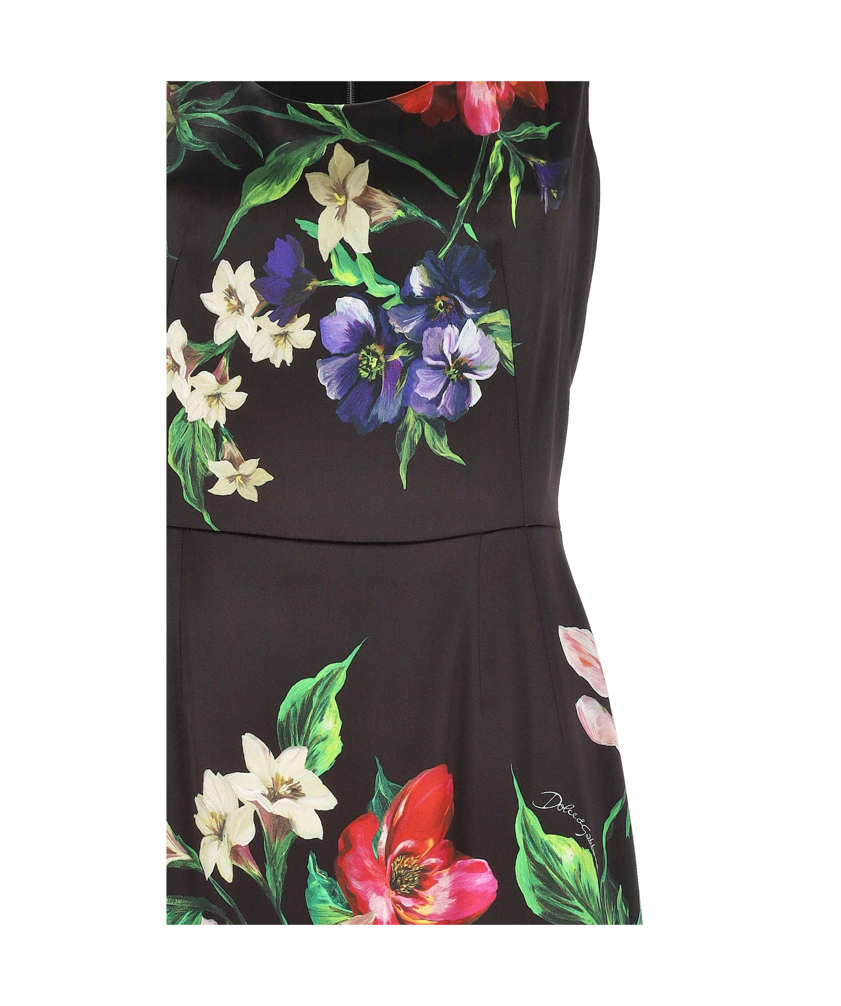 Dolce & Gabbana Floral Print Stretch Satin Dress In Black