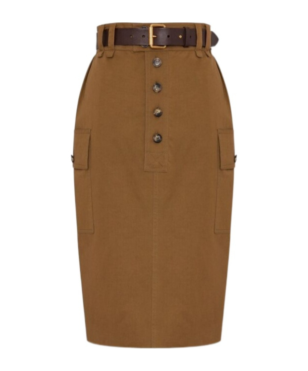 Saint Laurent Khaki Cotton Blend Skirt In Brown