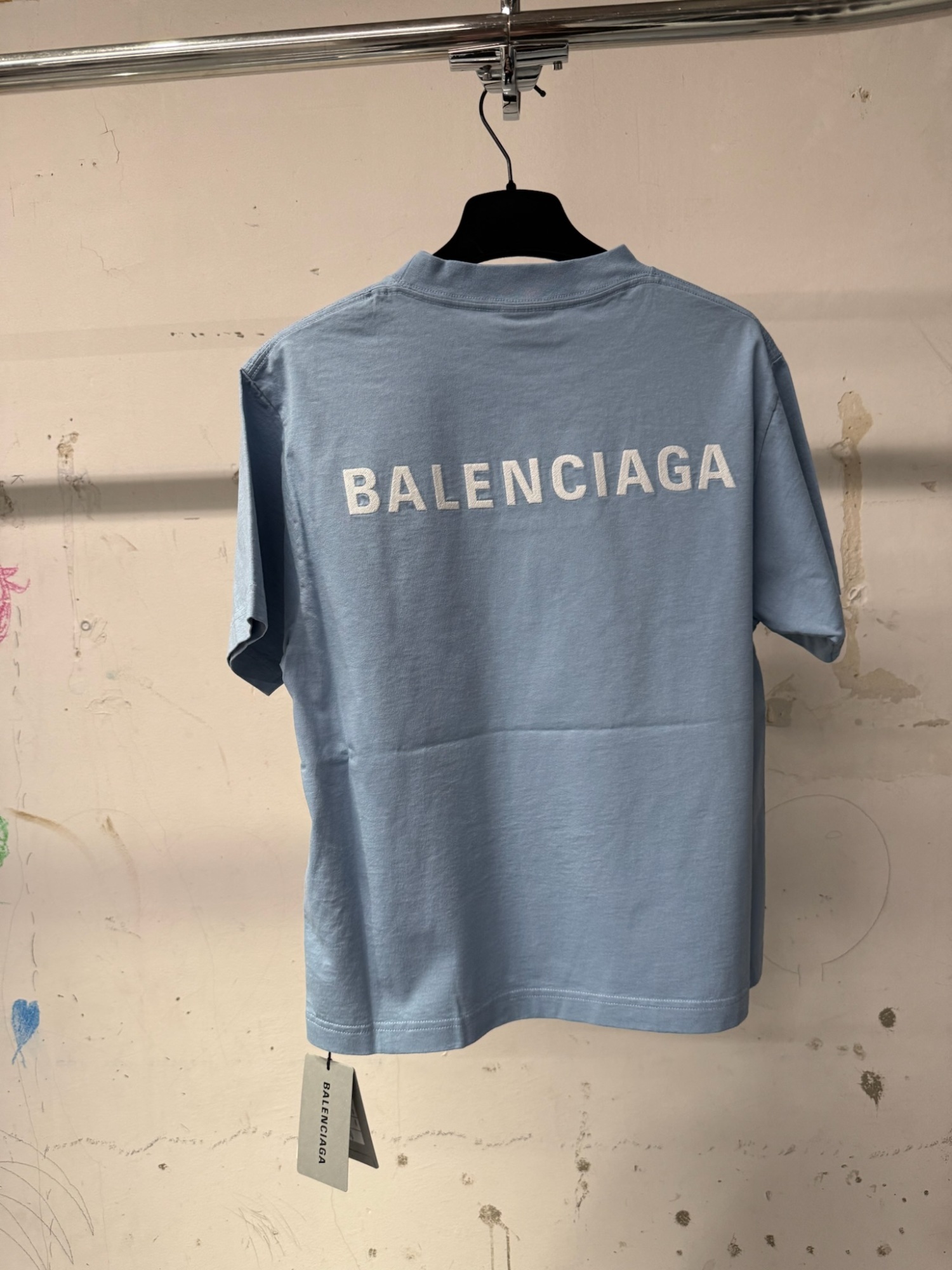 Balenciaga Logo Embroidered Cotton Jersey T-shirt In Blue