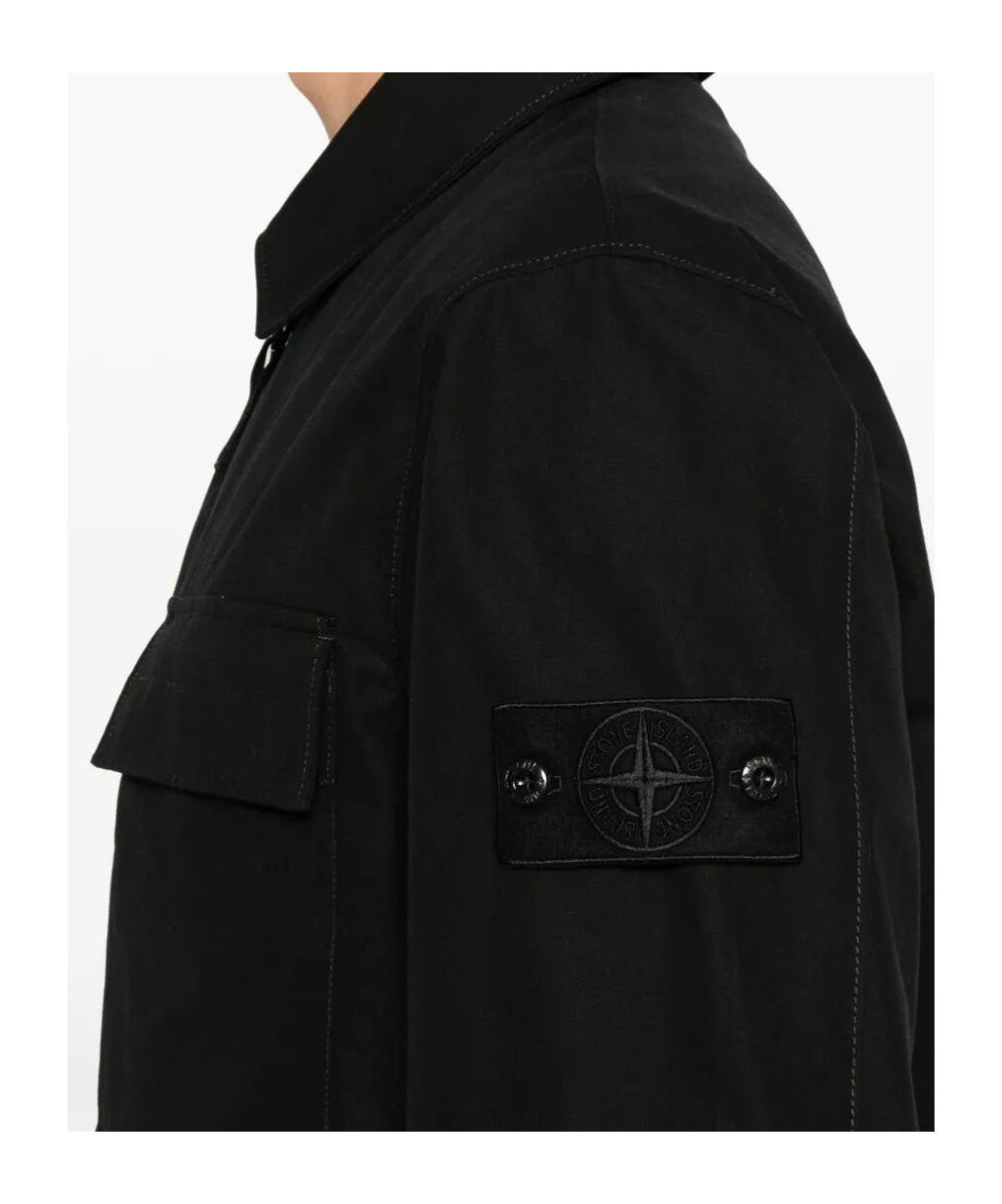 Stone Island Zipper Jacket With Chest Pocket In Black