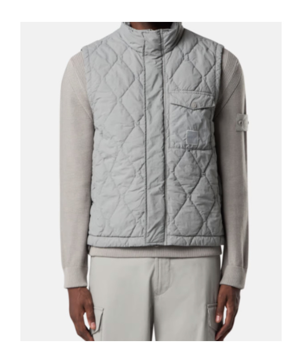 Stone Island Light Gray Button-zipper Vest In Gray