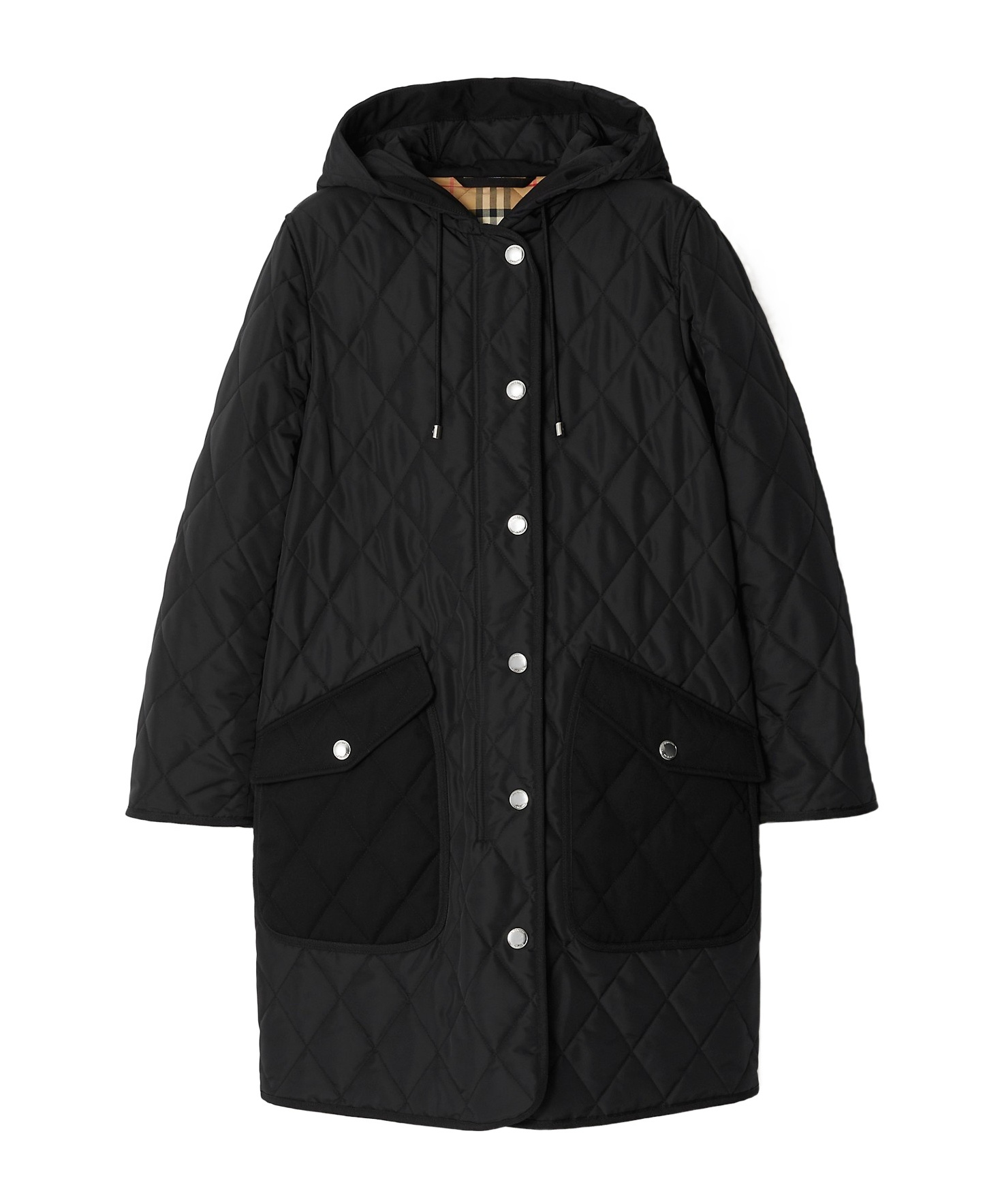 Burberry Roxby Diamond-quilted Mid-length Coat In Black