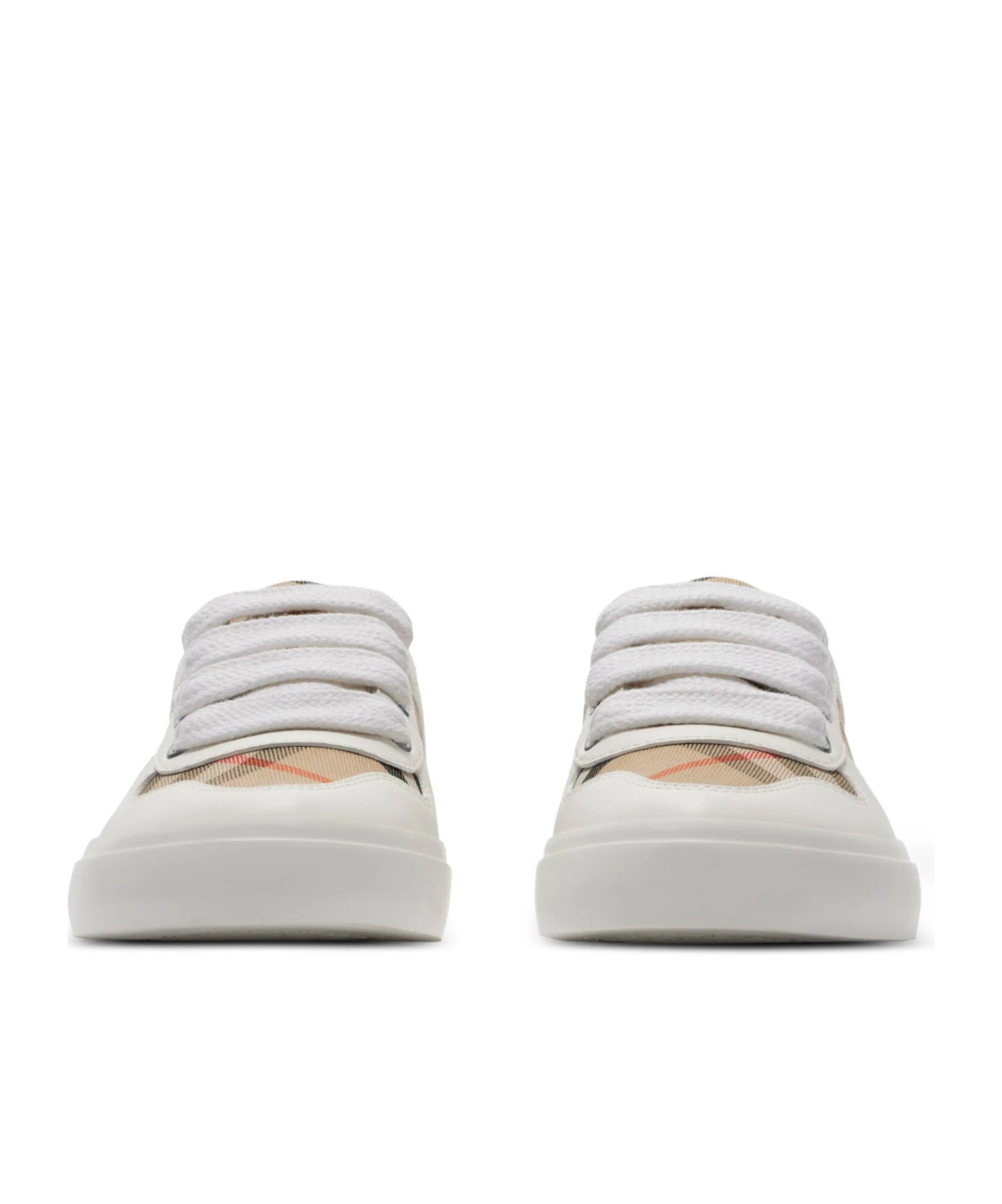 Burberry Leather & Cotton Strap Sneakers In Gray