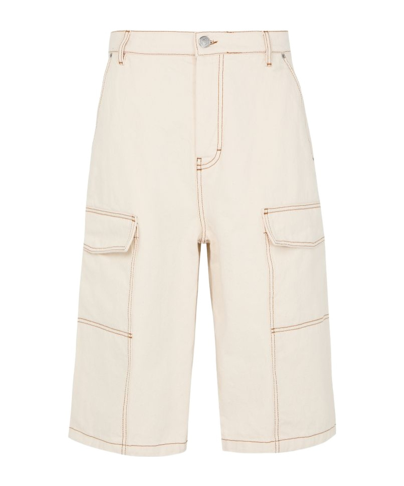 Shop Ami Alexandre Mattiussi Wide Fit Cargo Bermuda In White Cream