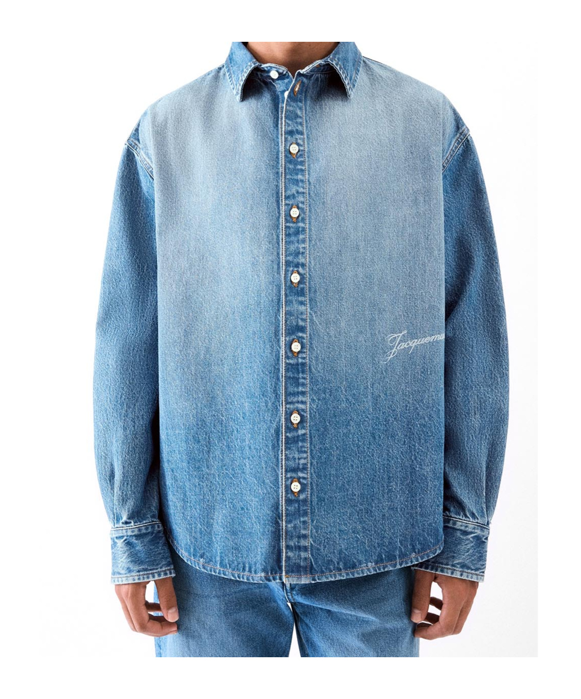 Jacquemus La Chemise De-nimes Simon With Embroidered Logo Clothing In Blue